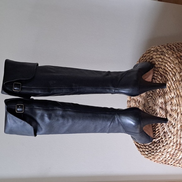 Banana Republic Womens Black Leather Over-The-Knee Tall Boots 4.25" Heels S-9 - Picture 5 of 8
